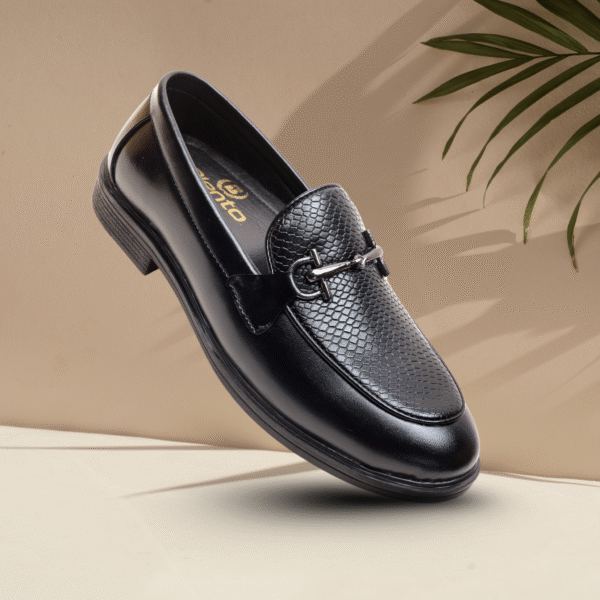 Black Snake Textured Bit Loafers For Men