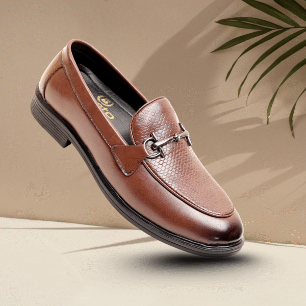Brown Snake Textured Bit Loafers For Men